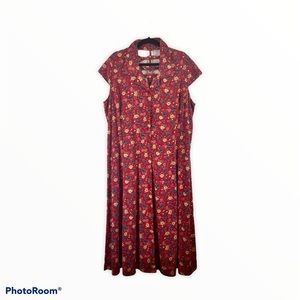 Main Street Classics Red Floral Midi Dress Size 18